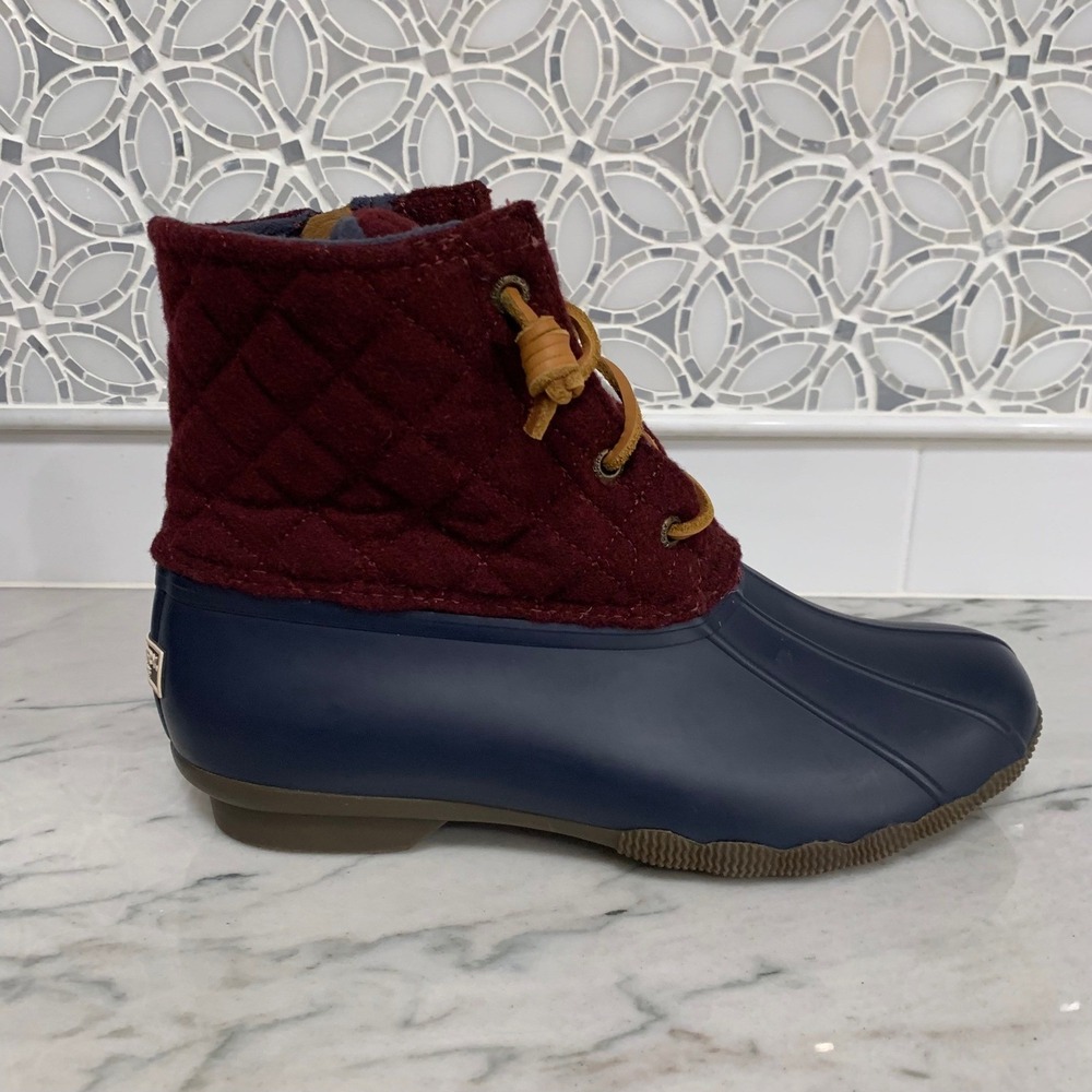 Sperry Women's Saltwater Duck Boots Quilted Wool‎ Burgundy Navy STS97568F Size 8 - Picture 5 of 12